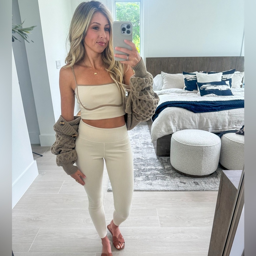 Ribbed Crop & Leggings Set-Cream